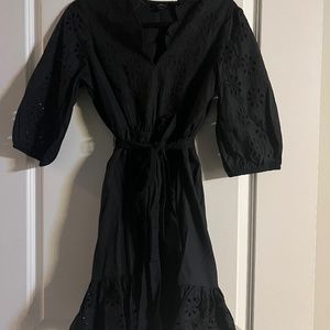 Jcrew black eyelet tie waist mini dress